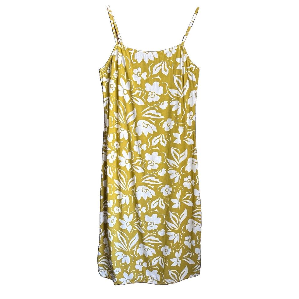 Billabong Golden Hour Floral Slip Midi Maxi Dress L Chartreuse Yellow Olive